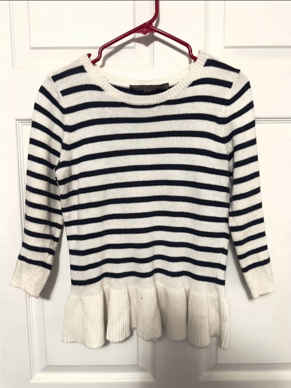 Vintage Outback Red Cream and Navy Striped Knit Top - Picture 3 of 4